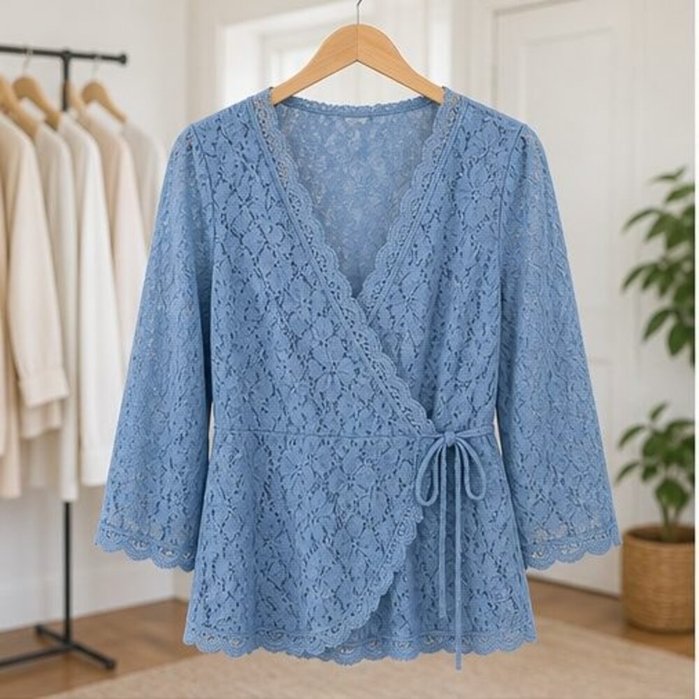 Blue V Neck Top